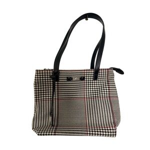 Lauren Ralph Lauren Houndstooth Plaid Tote Shoulder Bag Black White Red Preppy